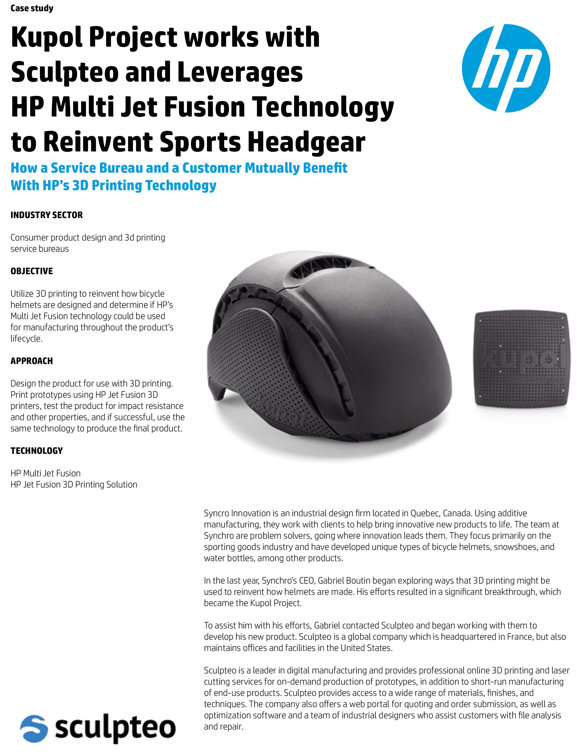 Kupol Project works with Sculpteo and Leverages HP Multi Jet Fusion Technology to Reinvent Sports Headgear