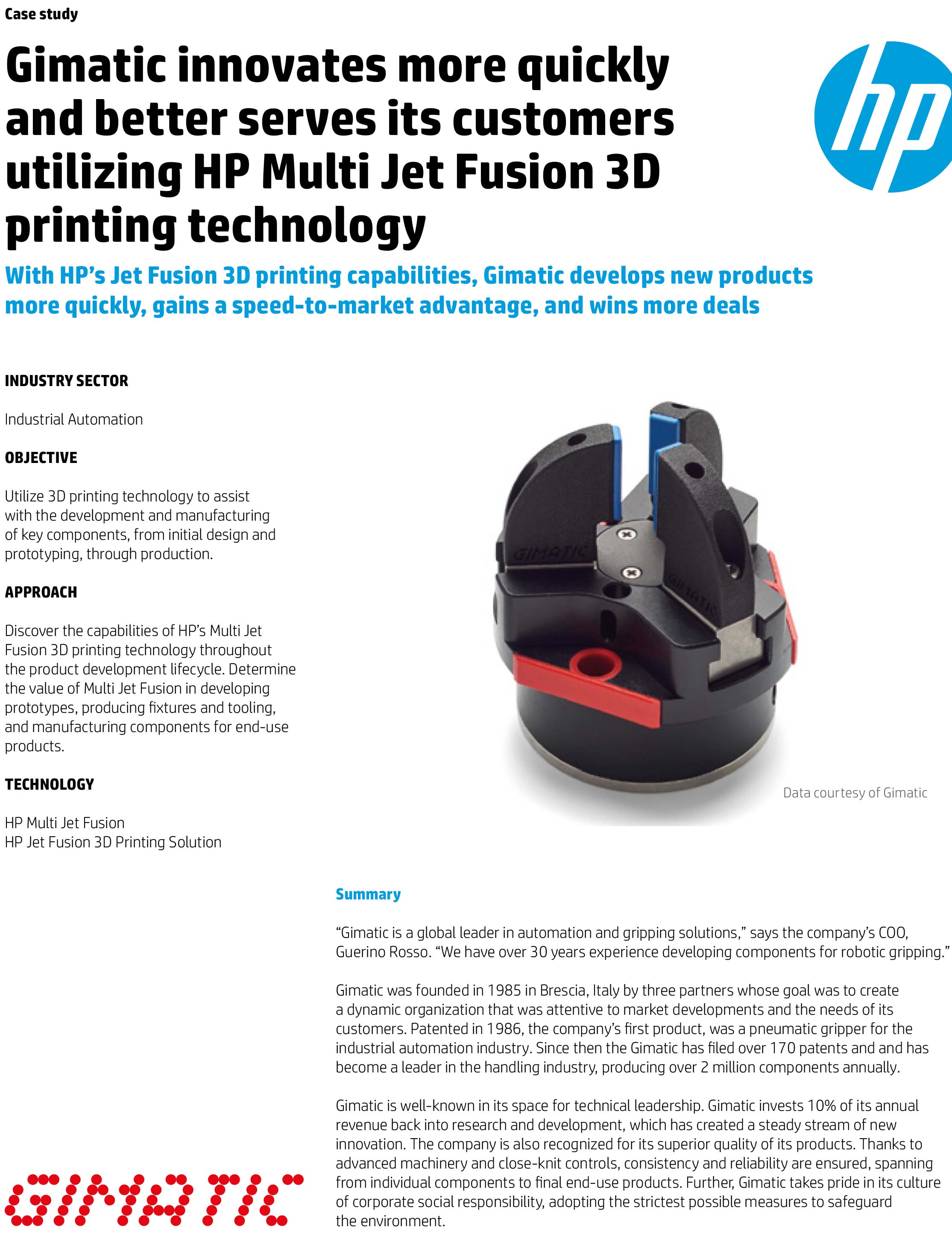 Gimatic innovates more quickly and better serves its customers utilizing HP Multi Jet Fusion 3D printing technology