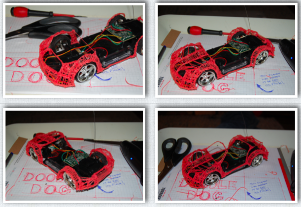 The various steps along the way to the creation of the 3Doodler RC car