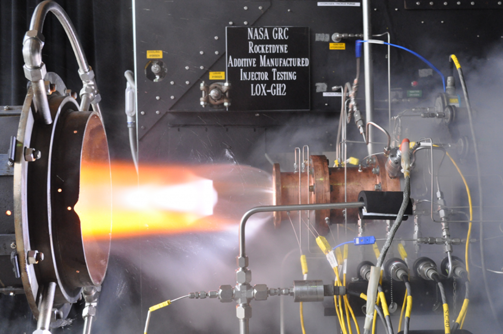 A Test conducted by NASA and Aerojet Rocketdyne on a 3D printed hydrogen rocket injector.