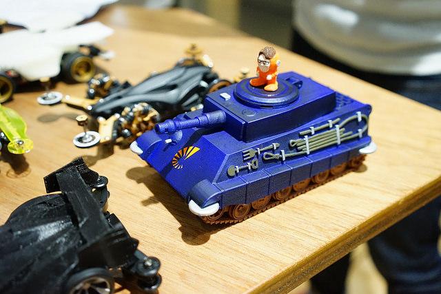Stratasys' Mini 4WD Tank featuring a figurine of their CEO on top