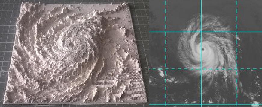 Hurricane Julio 3D Print compared to Satellite Photo
