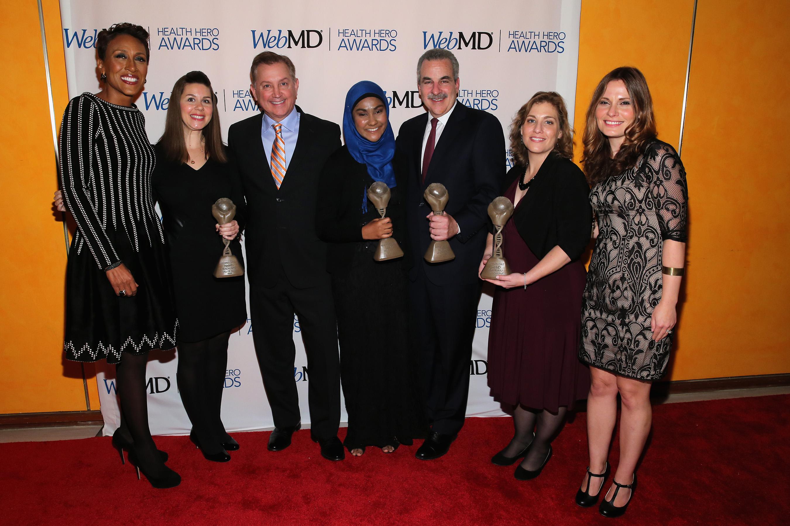 (L-R) Robin Roberts, Claire Meunier, Dr. Frank Papay, Zarin Ibnat Rahman, Dr. Harold S. Koplewicz, Jennifer Tedeschi and Julia Parker-Dickerson attend the 2014 Health Hero Awards hosted by WebMD at Times Center on November 6, 2014 in New York City. (Photo by Neilson Barnard/Getty Images)