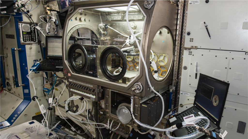 3D printer in Microgravity Science Glovebox on ISS credit NASA