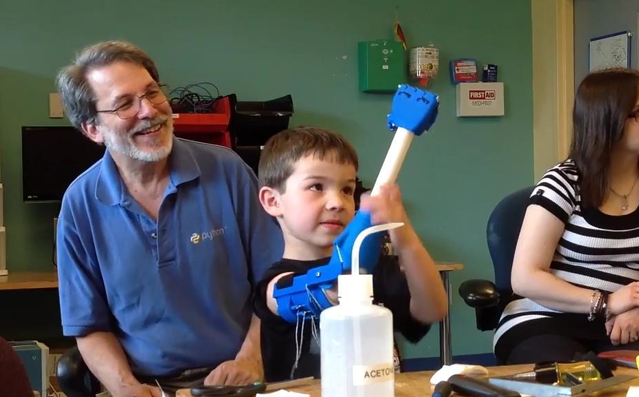 e-NABLE founder Jon Schull with one of the recipients of a 3D printed arm.