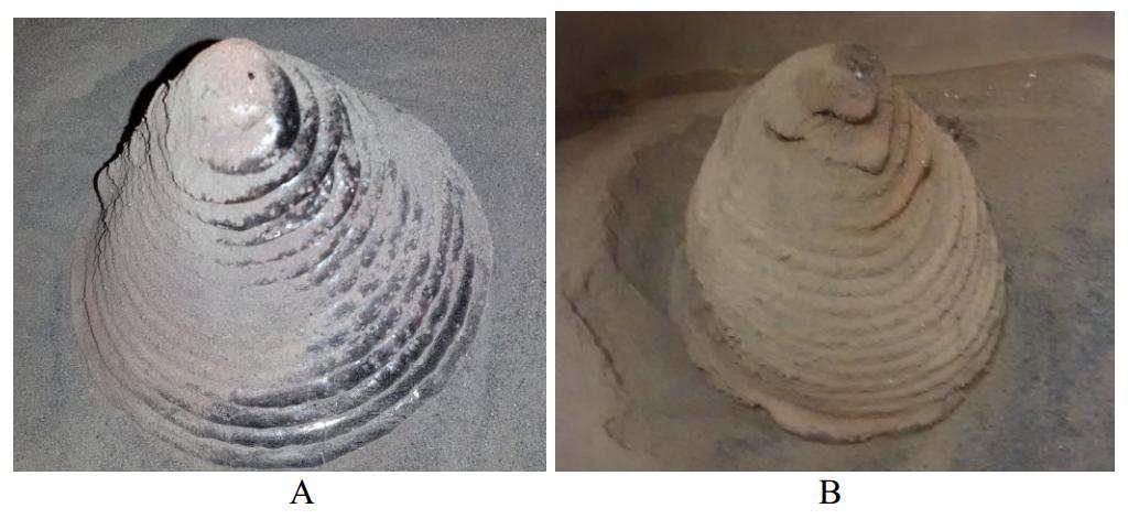 Bench-top scale freestanding structures created by Swamp Works 3D Regolith Construction process: A) BP-1 Hollow Cone Structure; (source: Additive Construction using Basalt Regolith Fines - NASA, ACSE)