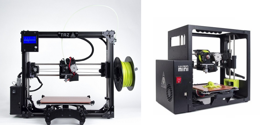 The LulzBot Taz 5 and the LulzBot Mini 3D printers.
