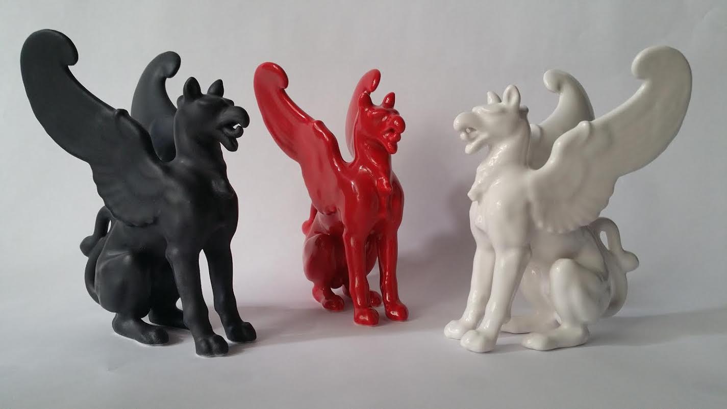 The 3D printed porcelain Griffin Sculptures