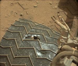 Wheel damage to Curiosity that is potentially  self-repairable 