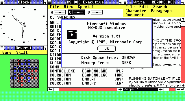 Microsoft Windows 1.0 - Released in 1985