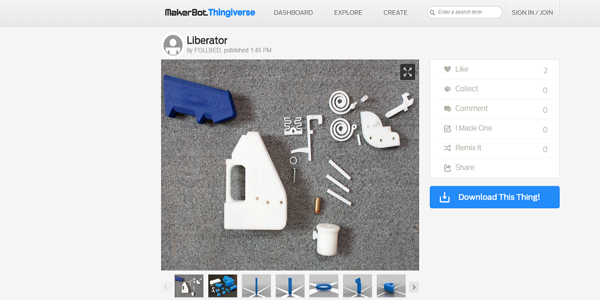 Free For All! Liberator 3D Printable Gun Files Are Currently Being Downloaded on Thingiverse - 3DPrint.com | The Voice of / Additive Manufacturing