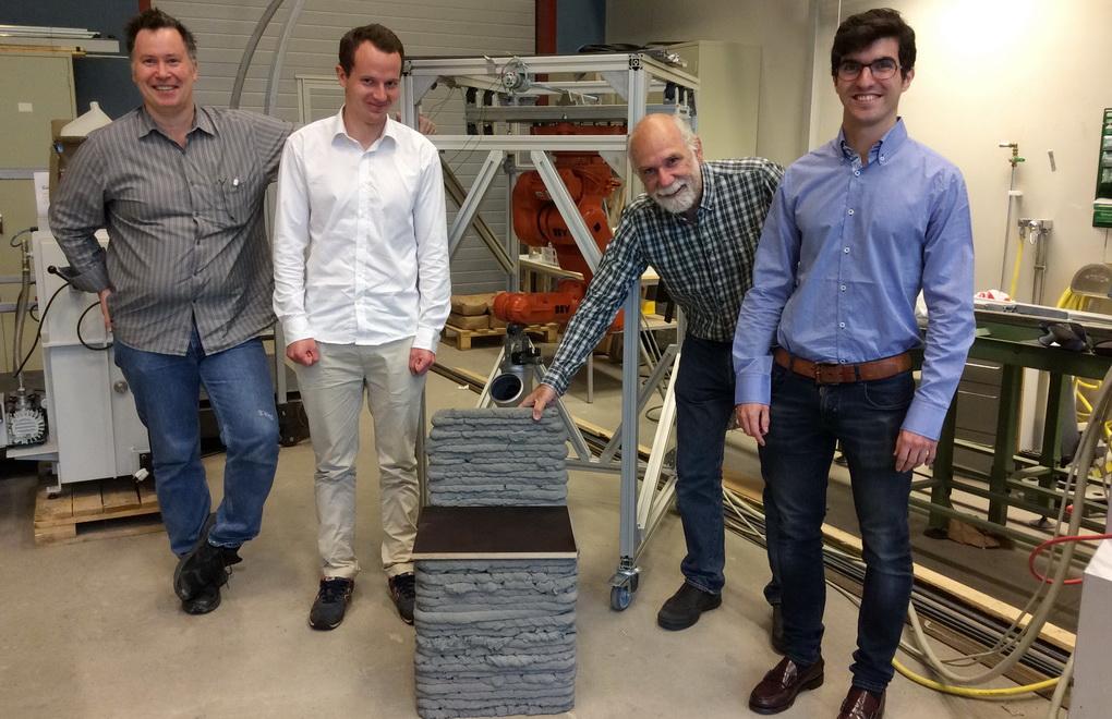 The Concrete 3D printer team: Prof Olaf Diegel, Lars Henrik Anell, A. Prof. Giorgos Nikoleris, and Borja Serra