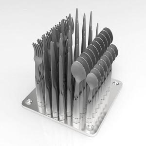 A complete set of metal 3D printed flatware before polishing.