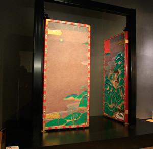 Restored doors on display at the museum of the Byodoin Temple.
