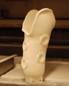 A prosthetic leg 3D printed with SLS.