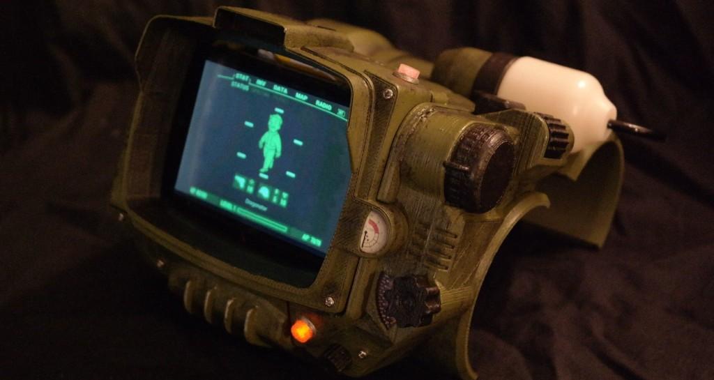 The 3D printed version of the Pip-Boy smartphone holder. 