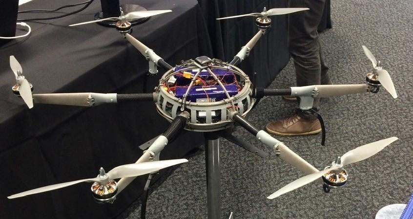 The 3D printed titanium firefighting drone. 