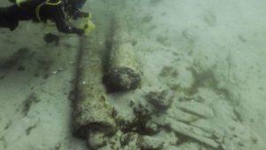 Diver surveys two cannon at the Drumbeg wreck site