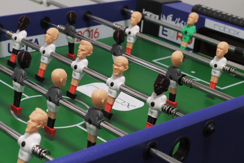 3D printed England players Wishere, Rooney and Sturridge on table football table by CEL Robox