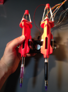 A dual extruder version of the syringe pump extruder.
