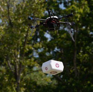 Flirtey 3D printed drone delivering medical supplies.