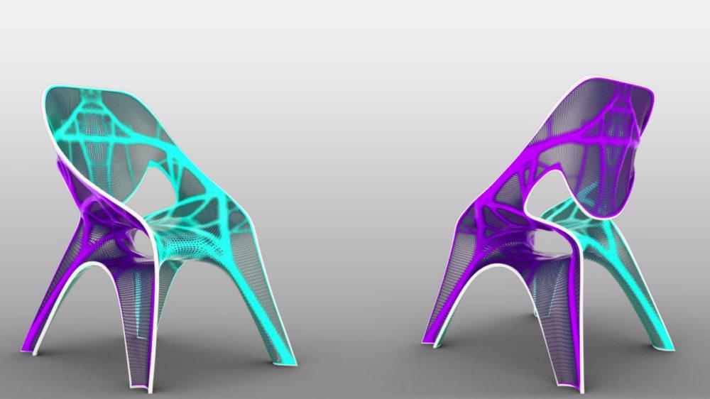 The front and back of the Hadid 3D printed chair. 