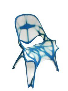 The blue lines represent the additional material used to enhance the chair's structure. 