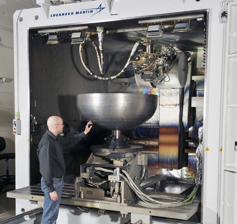 The EBAM metal 3D printer at Lockheed Martin's manufacturing facility.