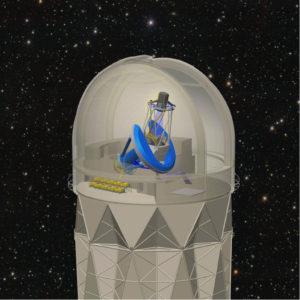 The Dark Energy Spectroscopic Instrument (DESI), shown in this illustration, will be mounted on the 4-meter Mayall telescope at Kitt Peak National Observatory near Tucson, Ariz. It will collect data on light from 35 million galaxies and quasars to make the biggest 3-D map of the universe ever. (Credit: R. Lafever, J. Moustakas/DESI Collaboration)