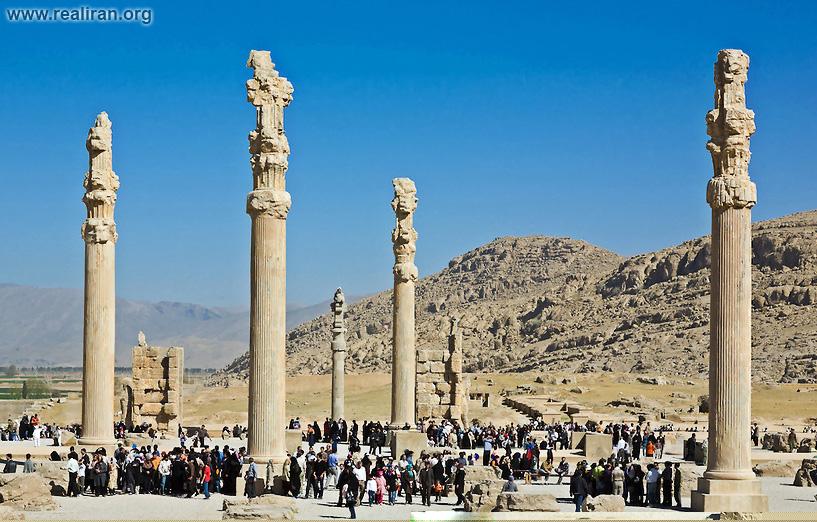 Iranian tourists amongst the Colums of Apadana Palace, Persepolis during Nowrūz 2008 (the Persian New Year)