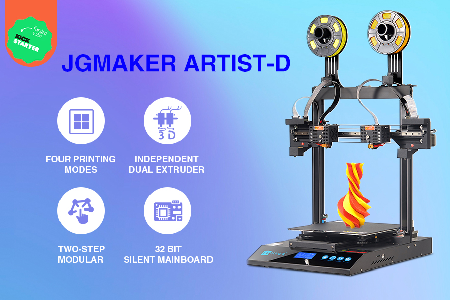 Independent Dual Extruders Direct Drive 3D Printer: JGMAKER Artist-D at Kickstarter - 3DPrint.com | The Voice of 3D Printing / Additive Manufacturing
