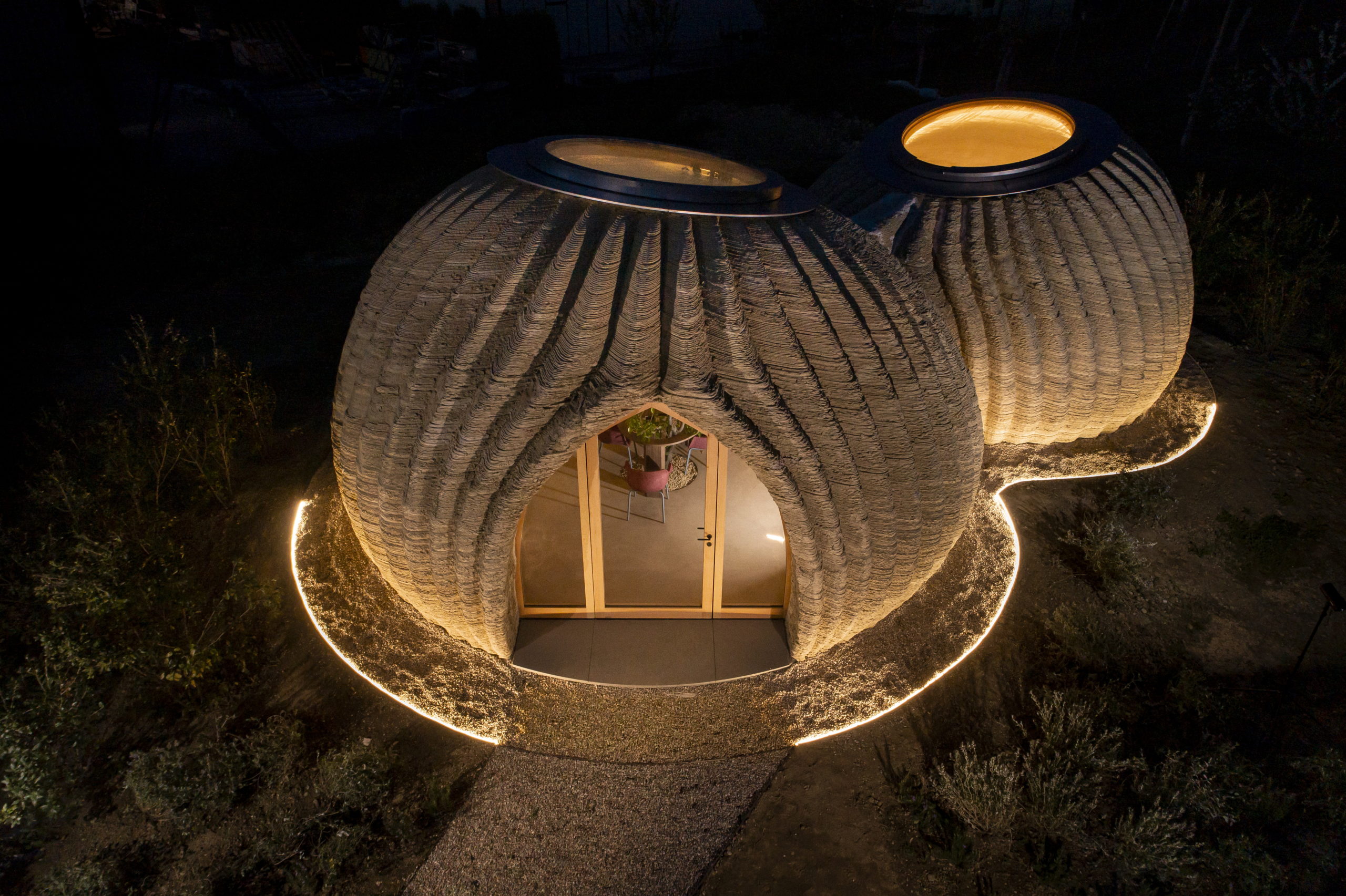 View from above of the TECLA 3D printed house in Italy. 