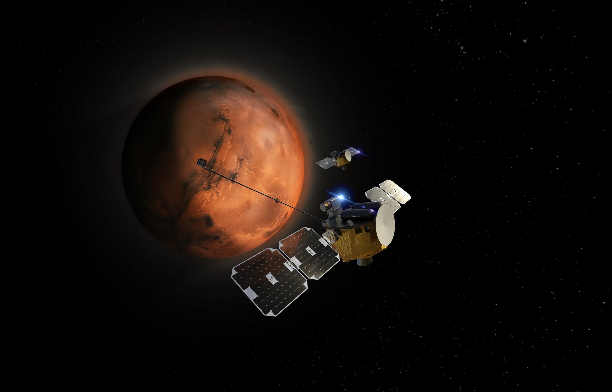 Rendering of Rocket Lab's Photon satellite orbiting Mars for NASA mission. 