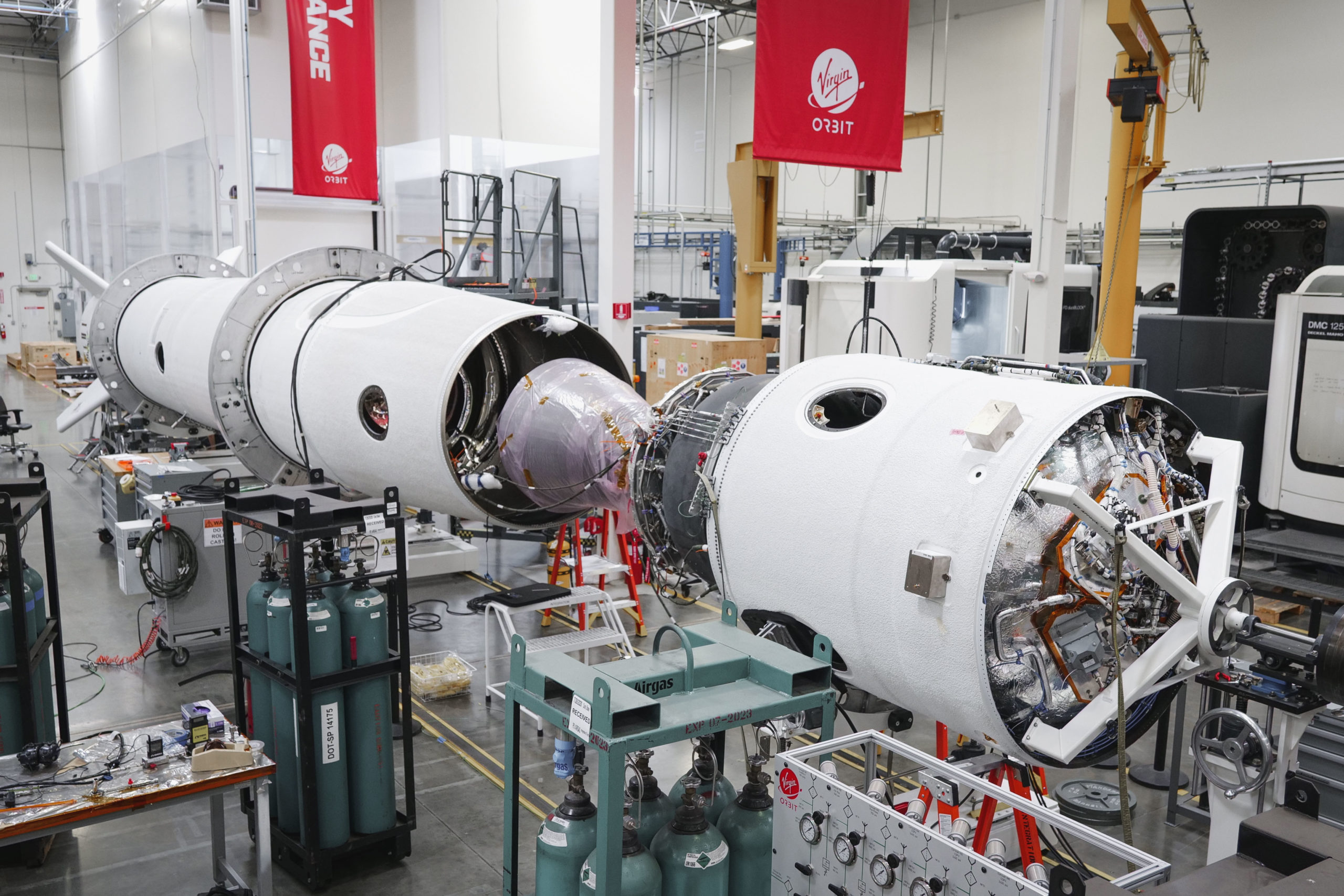 The rocket for Virgin Orbit's Launch Demo 2 mission comes together for final stage mate.