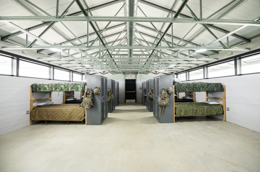 3D printed military barrack interior.