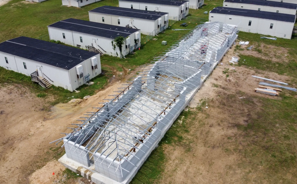 Construction of the 3D printed military barracks.