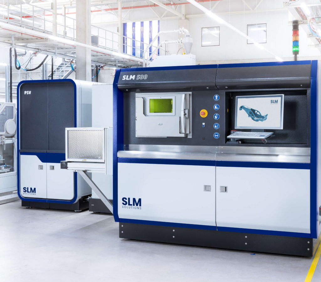Two of SLM Solutions 3D printing platforms at the company's facility.
