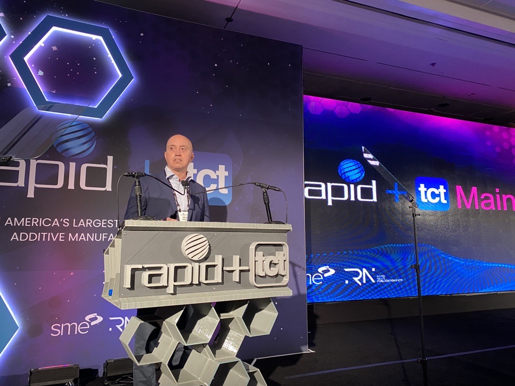 Stratasys CEO Dr. Yoav Zeif delivers opening remarks at the RAPID + TCT event 2021.