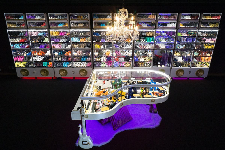 Prince's shoe collection on display in the grand piano 3D printed with Stratasys technology.