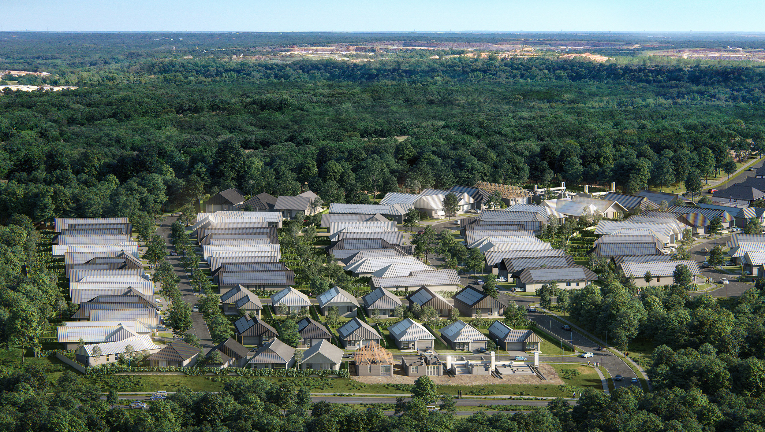 Rendering of ICON's 3D printed 100-home community in Austin, Texas.