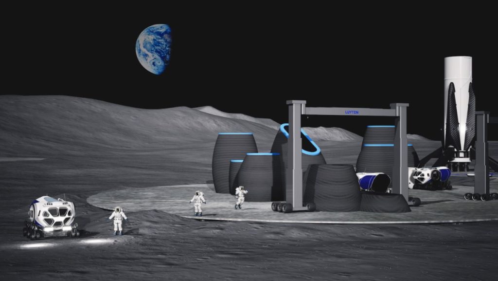 Rendering of Luyten's 3D printer on the Moon base camp.
