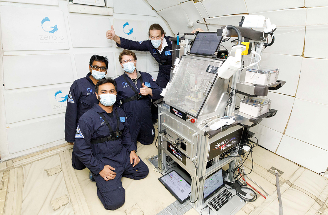 Space Foundry team testing the company’s plasma 3D printing technology on a NASA parabolic flight.