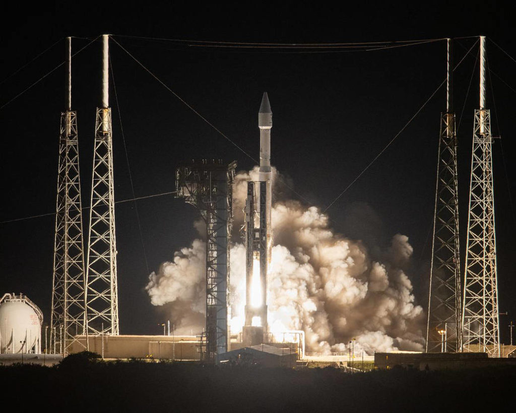 The United Launch Alliance Atlas V rocket, carrying the Solar Orbiter, lifts off.