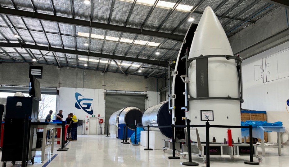 Gilmour Space Eris rocket integration at manufacturing facility. 