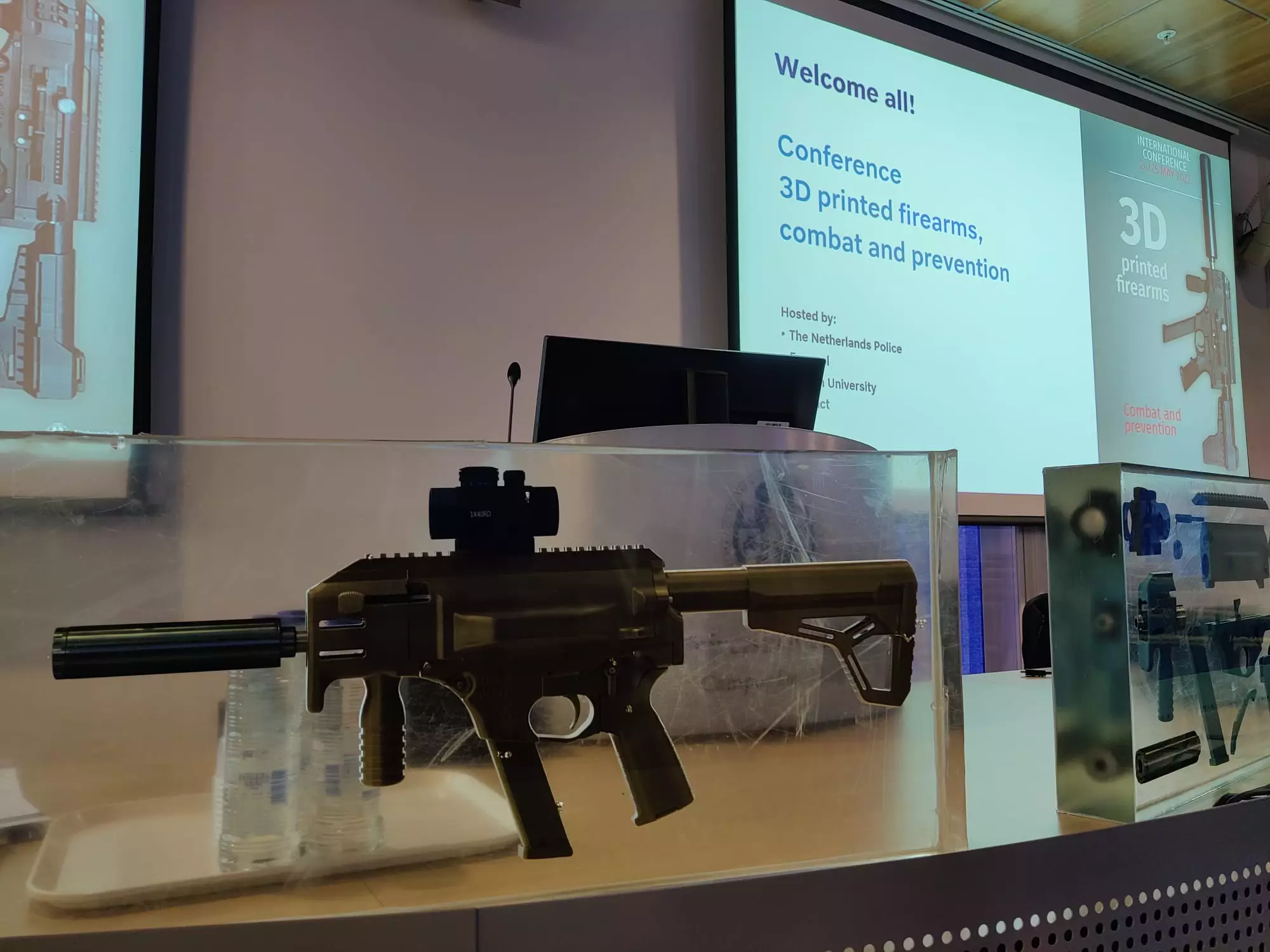 A 3D printed gun showcased at The International Conference on 3D Printed Firearms, organised by Europol.