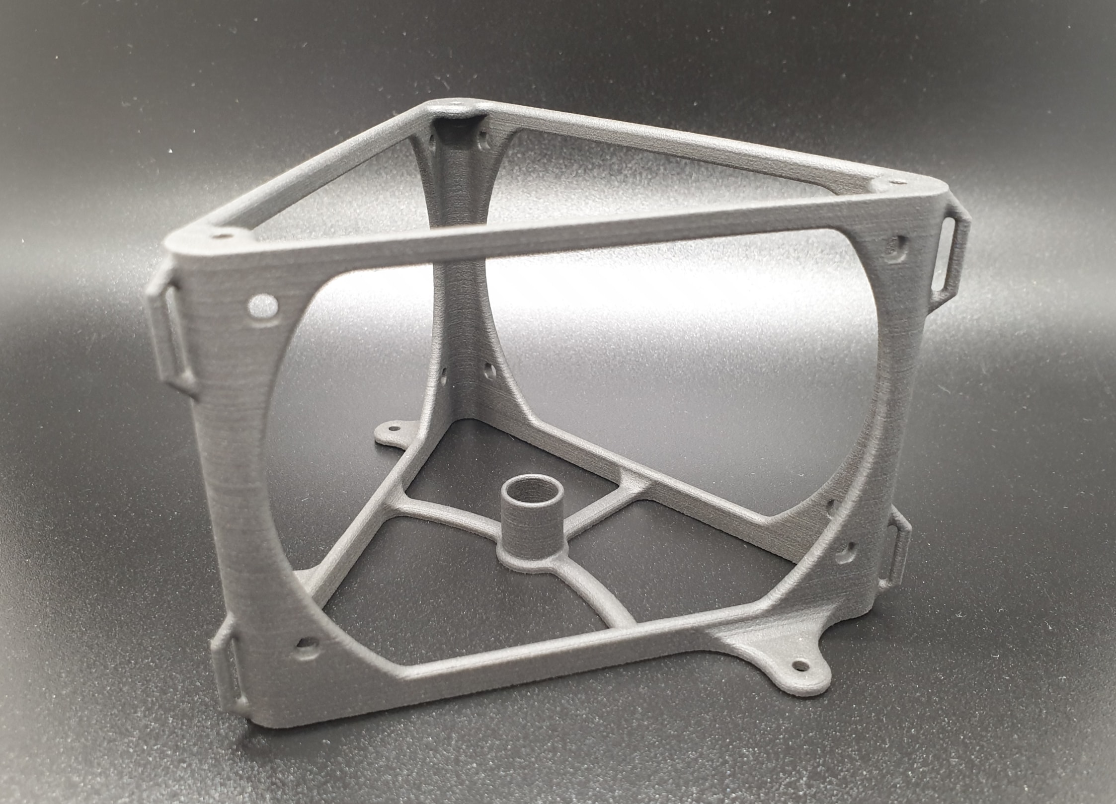 Carbon reinforced 3D printing by Scheurer Swiss for the electronic structure of the bouncing space robot. 