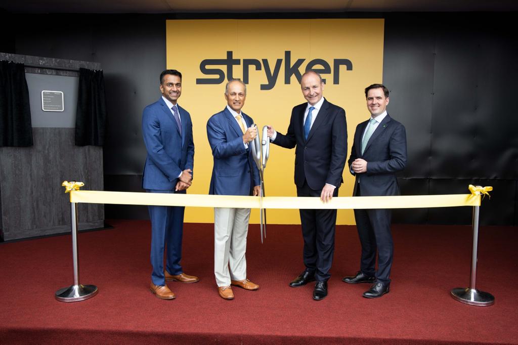 Stryker president Viju Menon joined by Taoiseach Micheal Martin and IDA CEO Martin Shanahan for the inauguration of Stryker's new Irish facilit